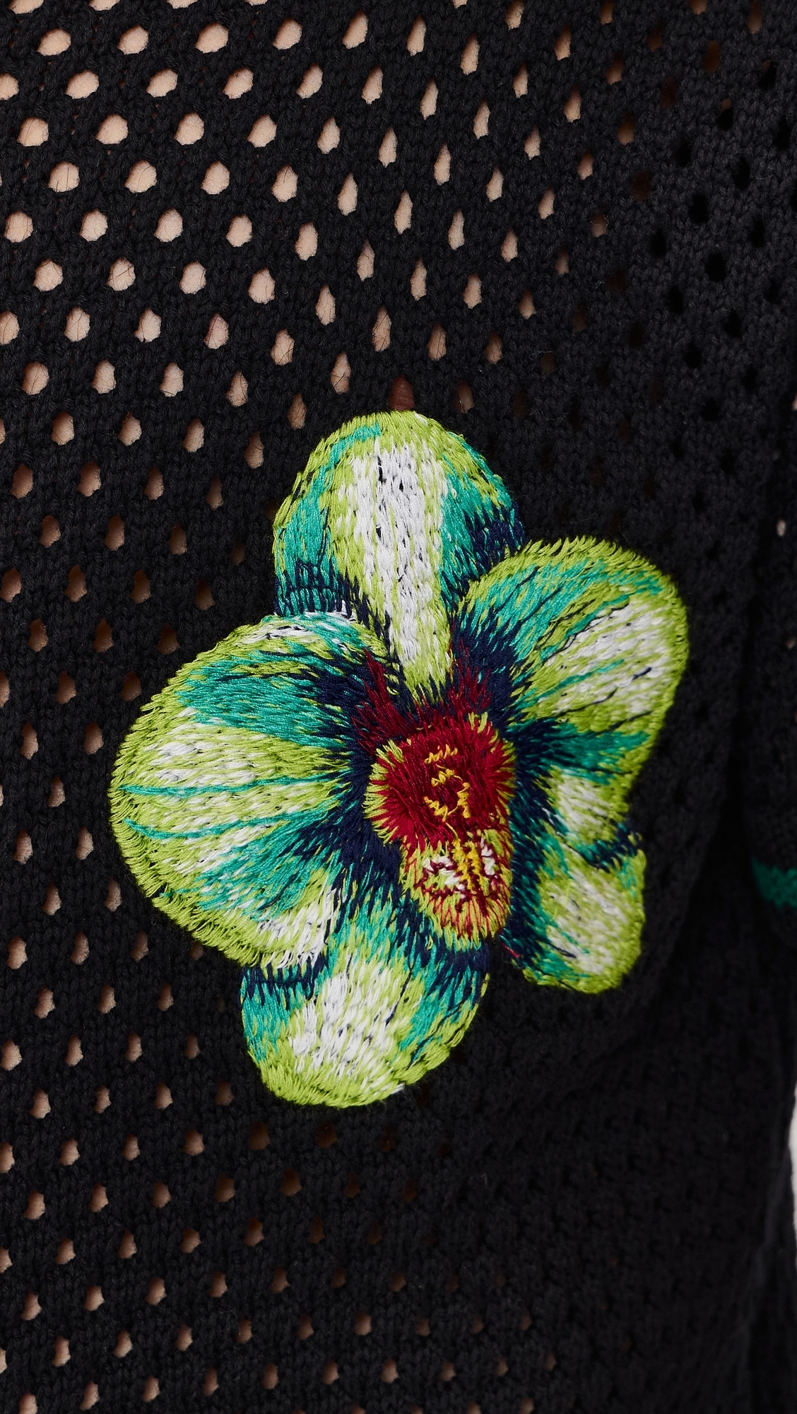 Glitch Orchid Embroidered Crochet Shirt Black