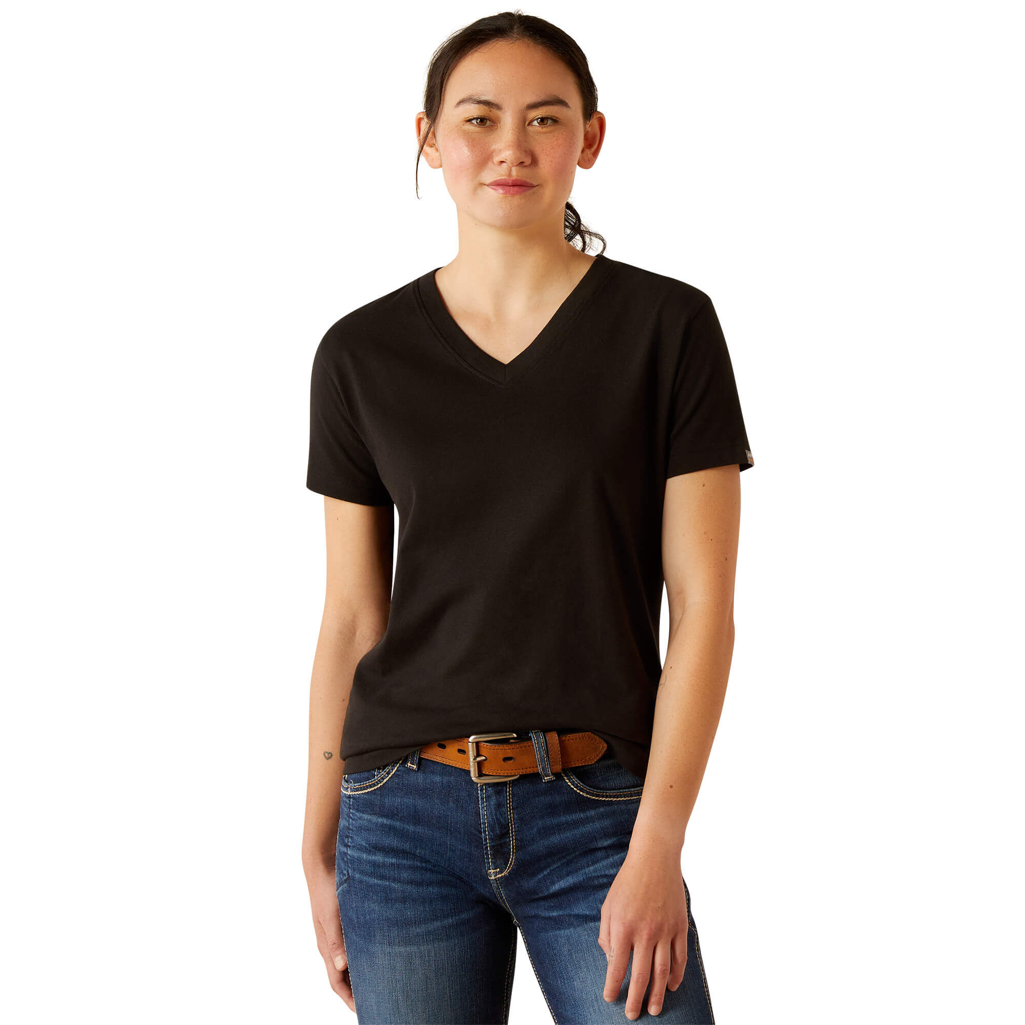 Women's Rebar Cotton Strong Standard V-Neck T-Shirt in Black