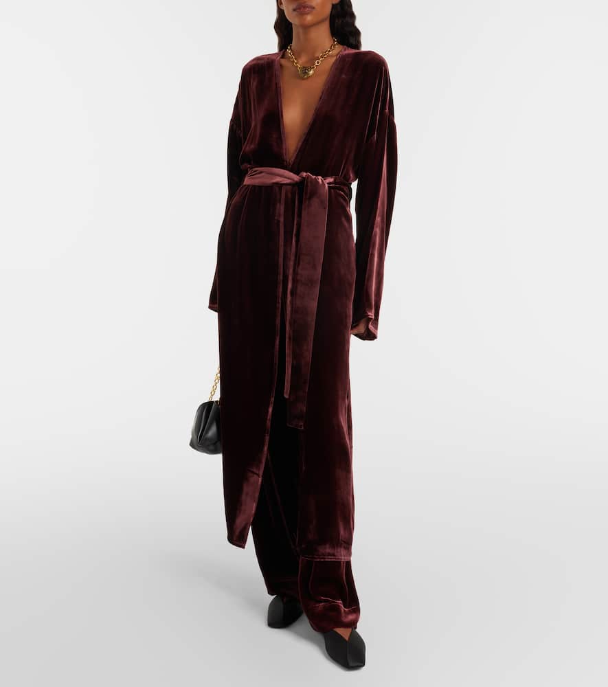 Belted velvet midi dress