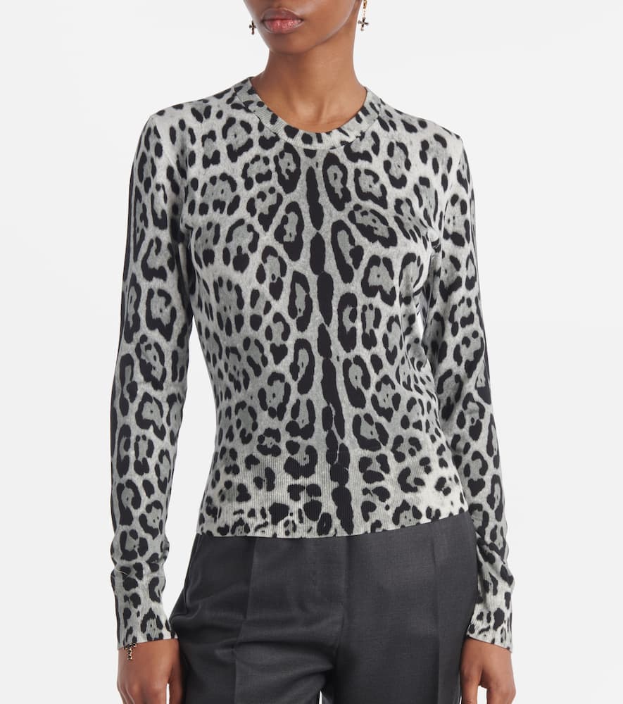 Animal-print silk sweater