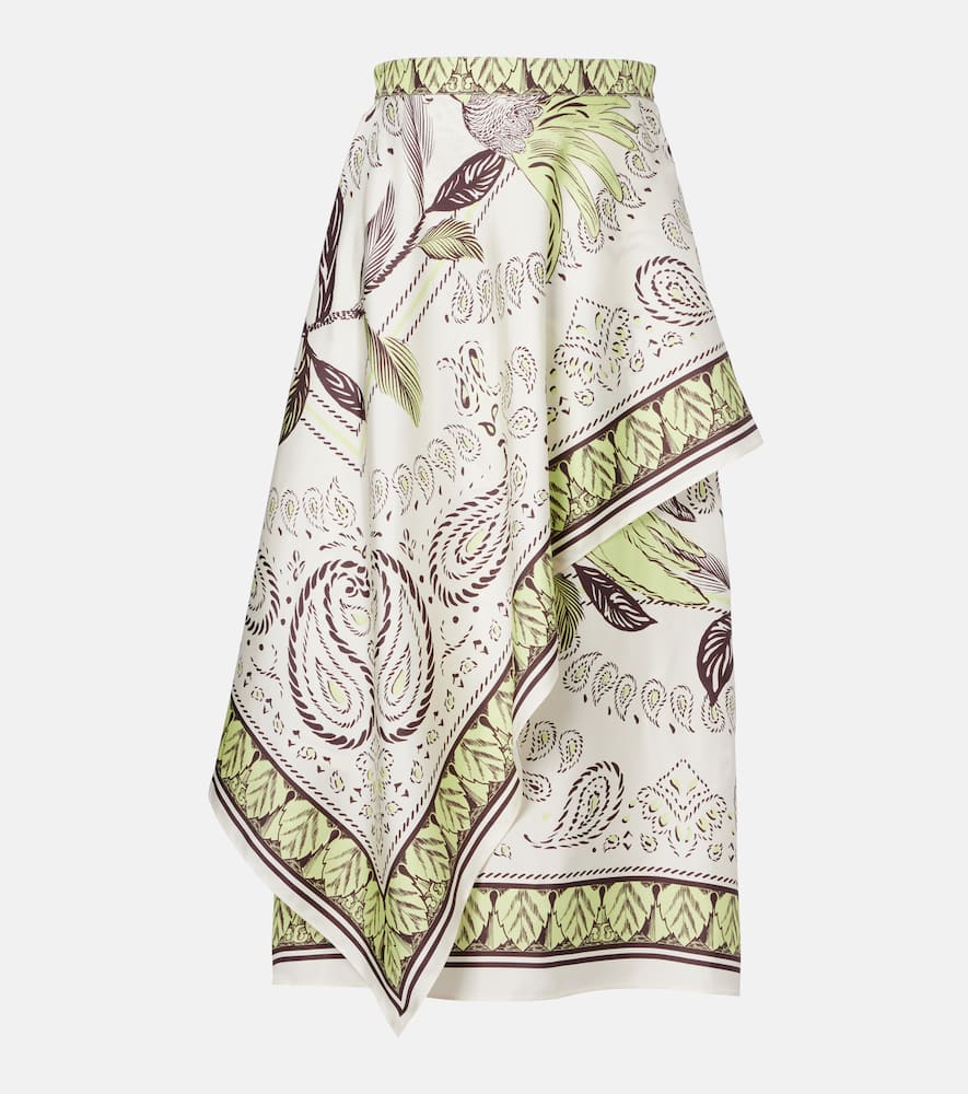 Printed silk midi skirt