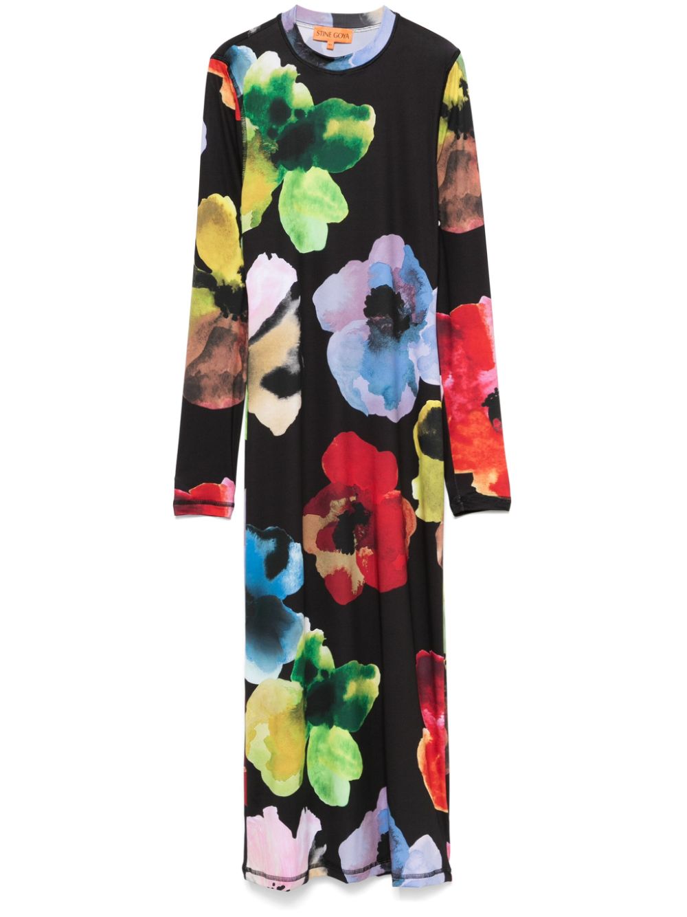 Watercolour Bloom midi dress - Black