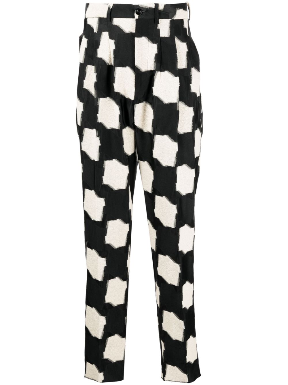 Pleated geometric-print trousers - Brown