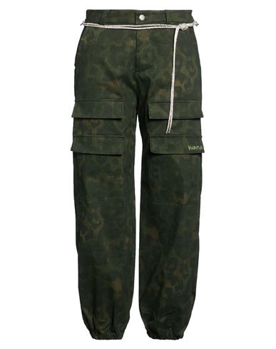 Woman Pants Dark green Size L Cotton, Elastane