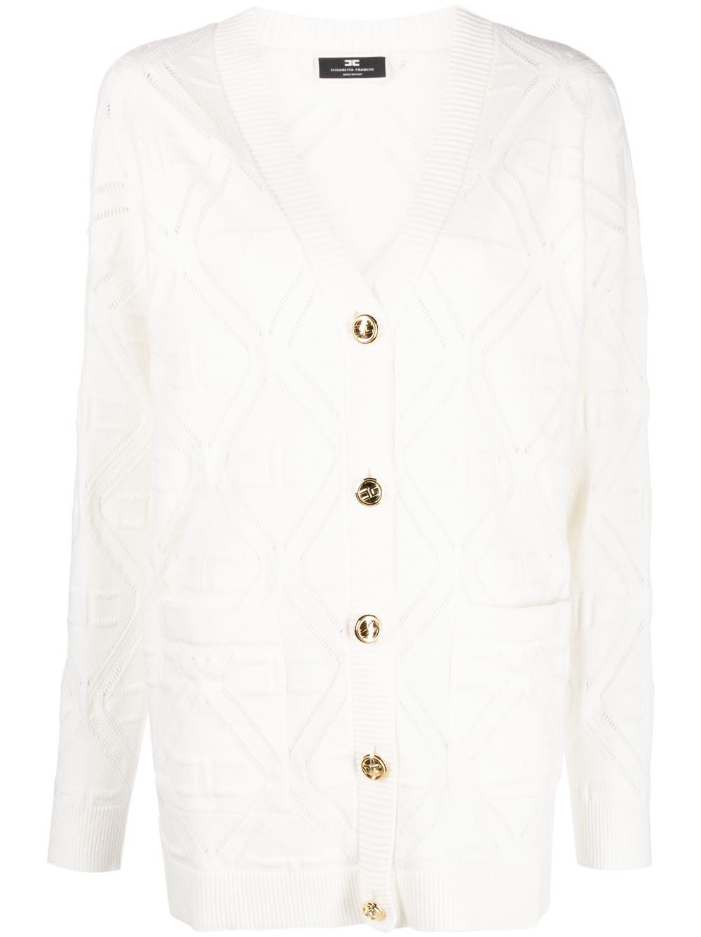 Logo-embossed knitted cardigan - White