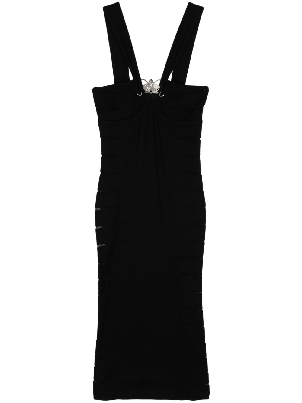 Sheer-slits knitted midi dress - Black