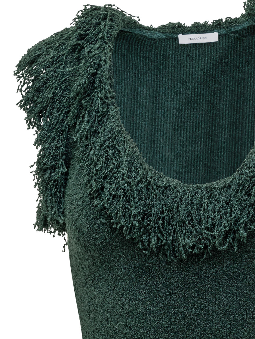 Green Textured Scoop Neck Mini Dress