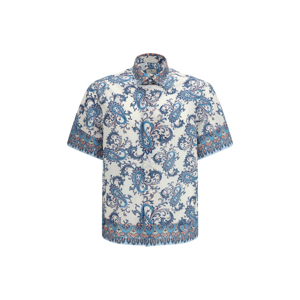 Floral and Paisley Cotton Shirt — Blue