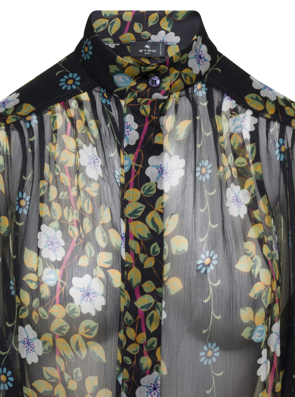 Black Semi-Sheer Floral Print Blouse In Silk Woman