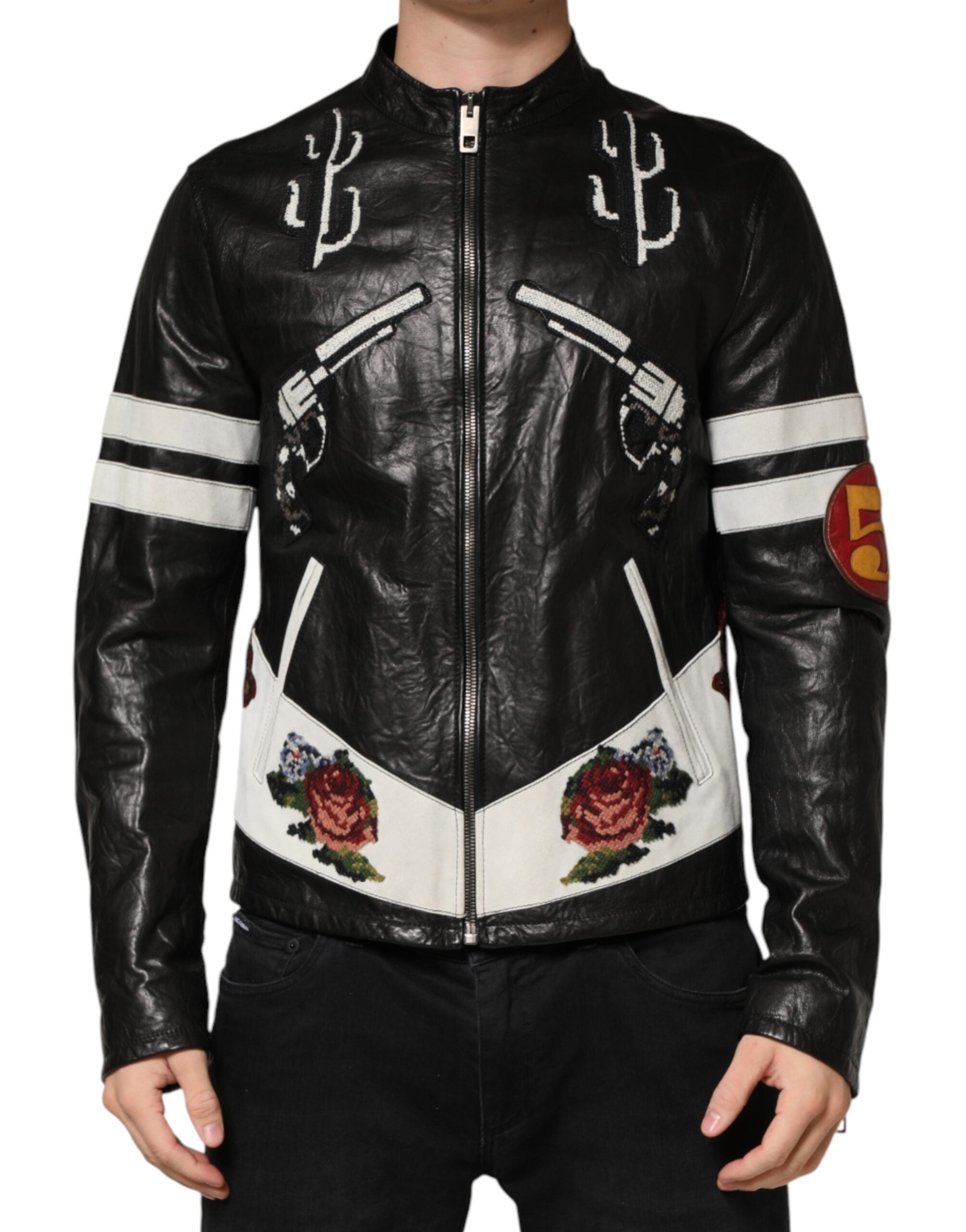Guns N Roses Embroidered Leather Jacket — Black