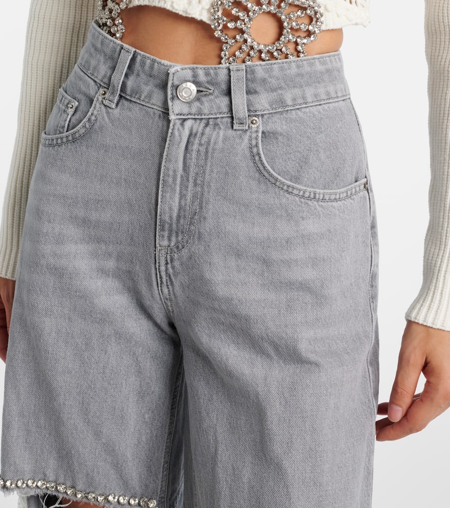 Distressed embellished wide-leg jeans