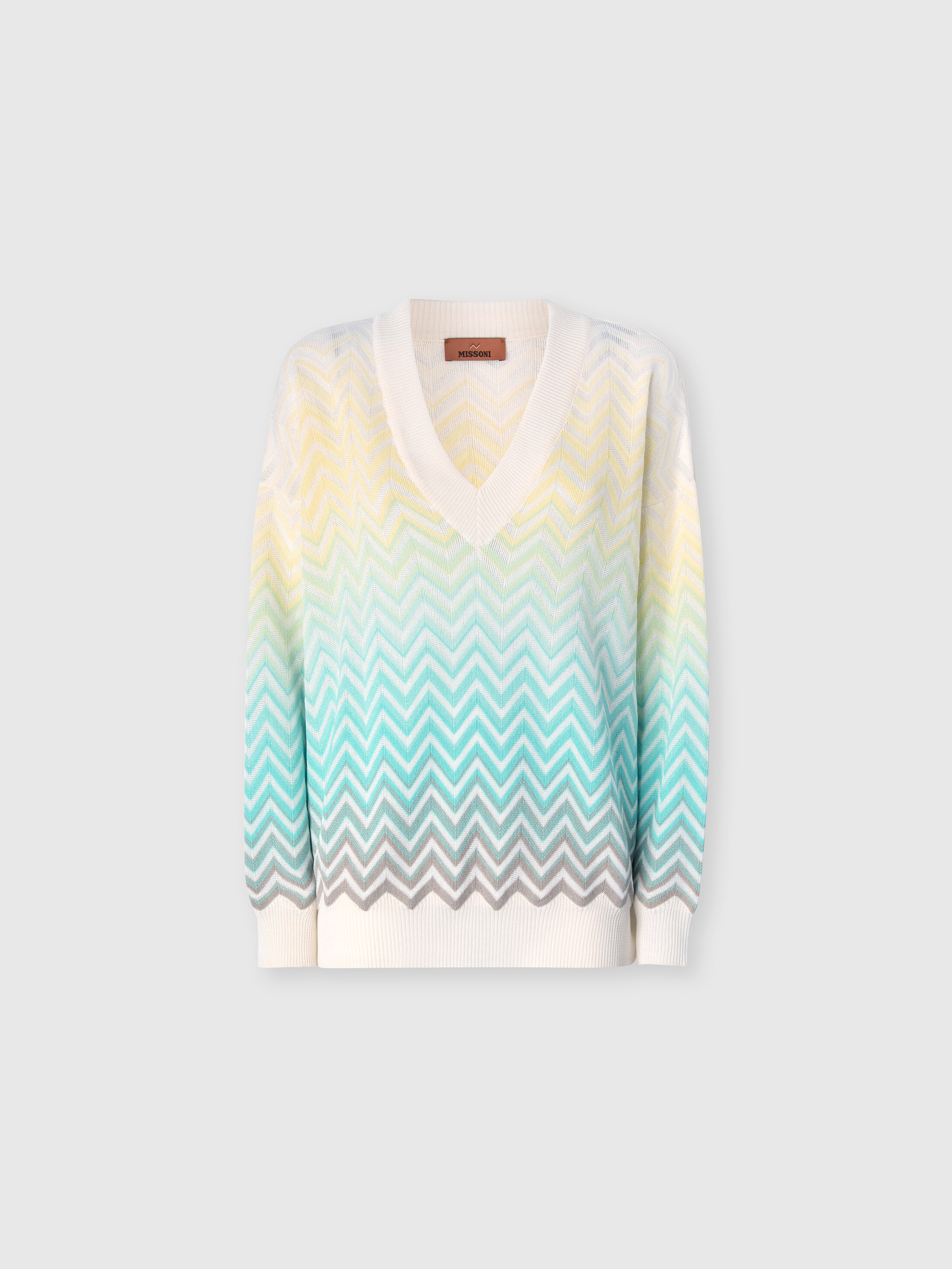 Missoni - Chevron Dégradé Cotton and Viscose V-Neck Sweater, Women, Light Blue& Yellow