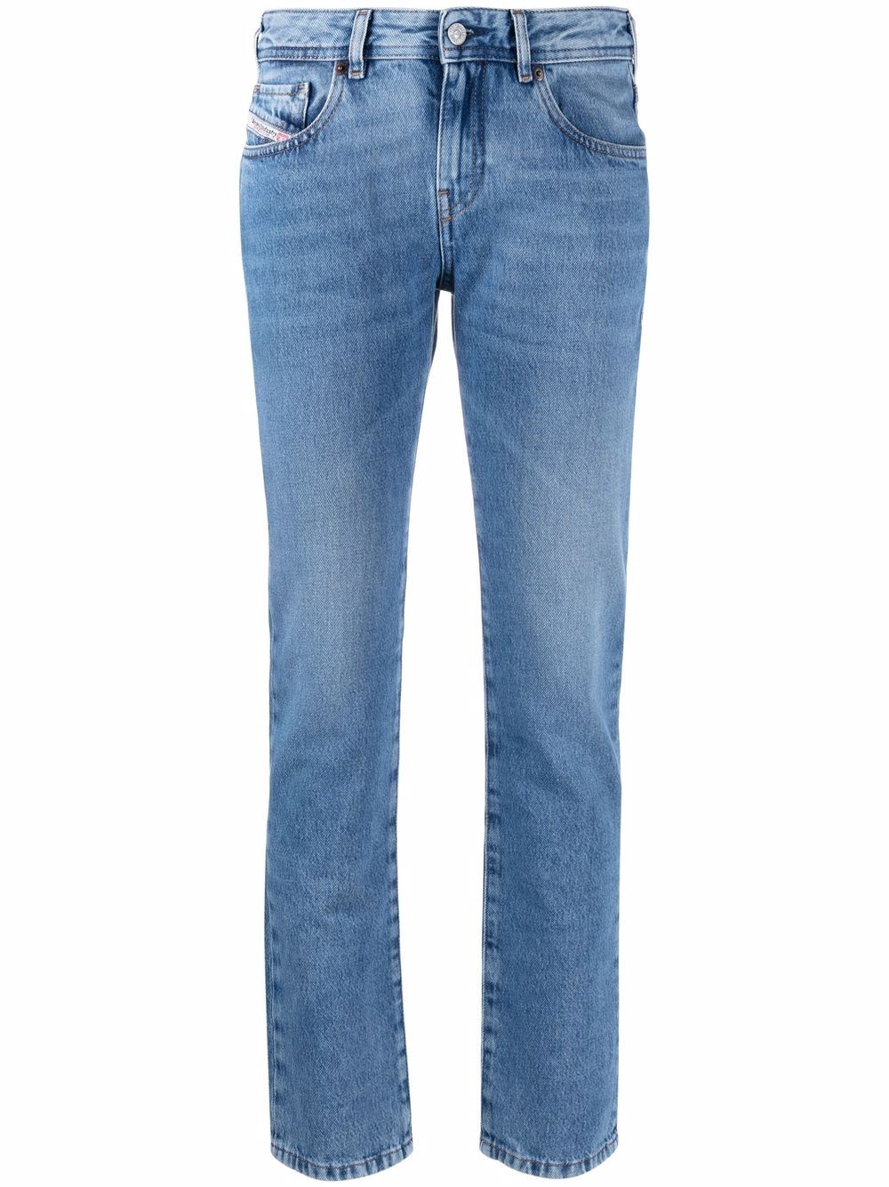 Straight-leg washed denim jeans - Blue