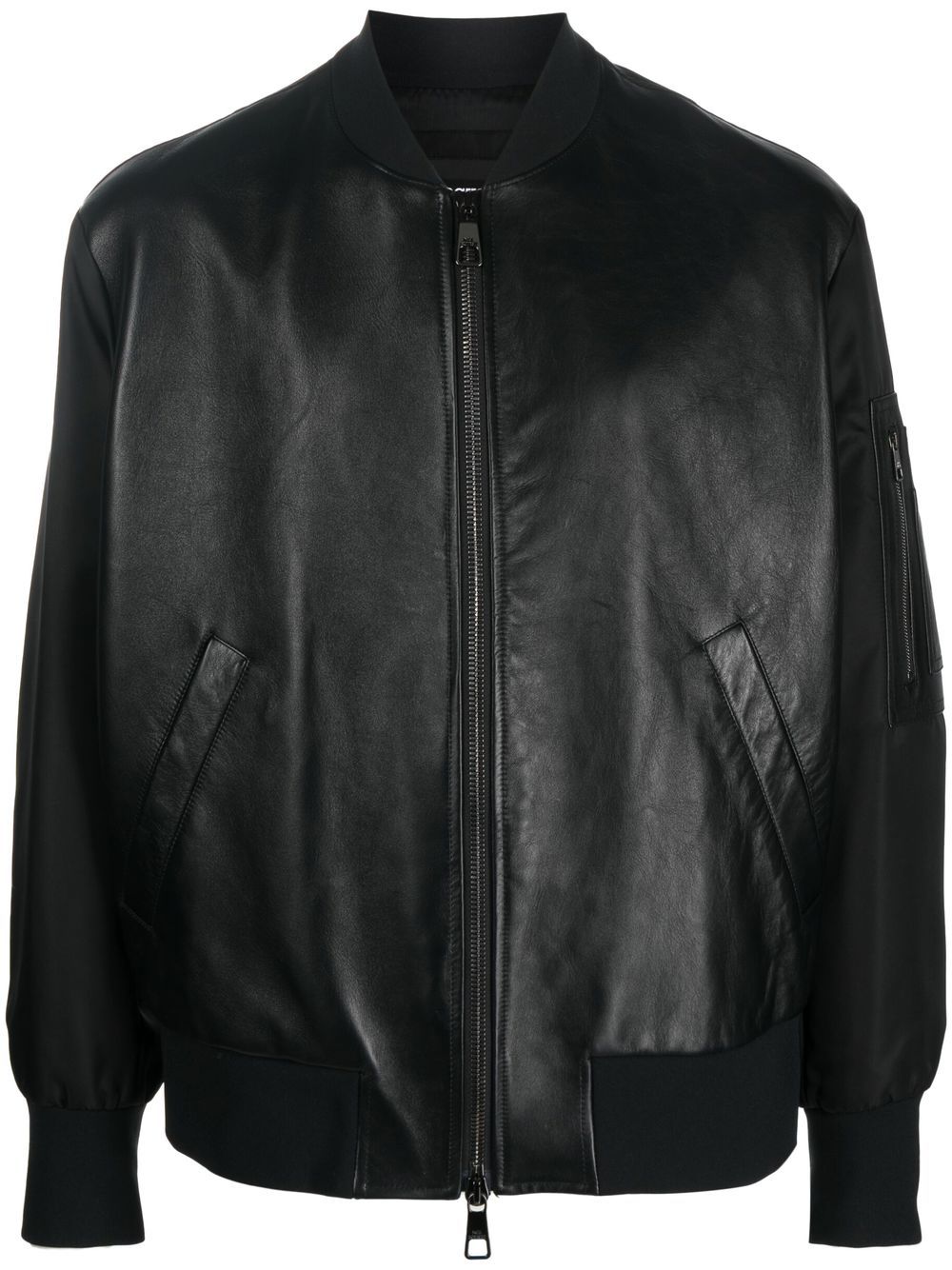 Leather panelled bomber jacket - Black