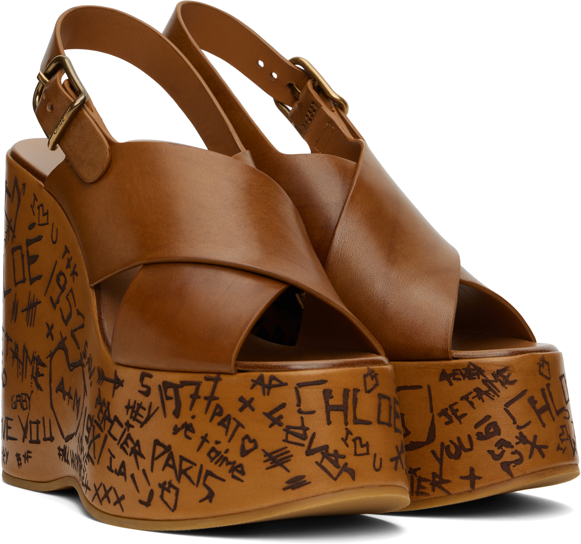 Chloé Brown Maxime Wedge Sandals