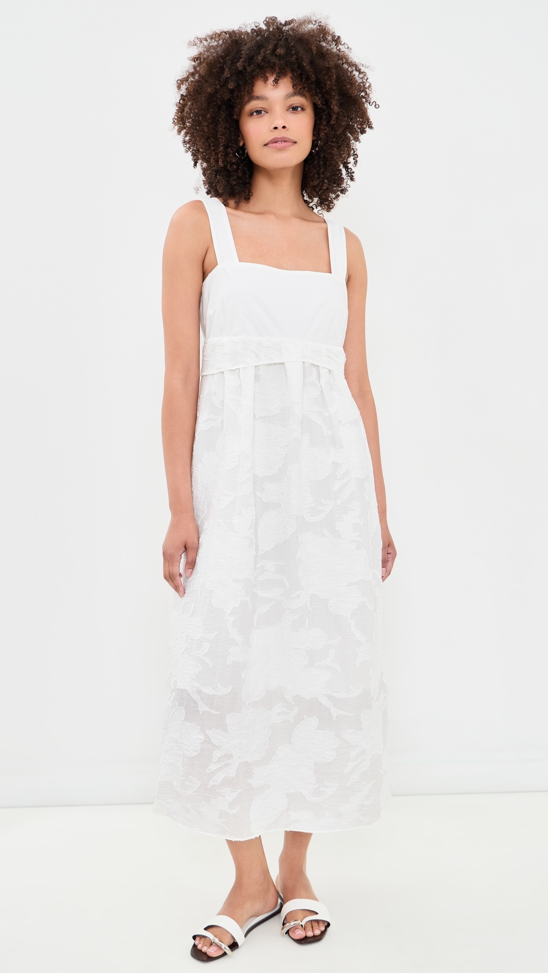 Coupe Mixed Media Dress Off White