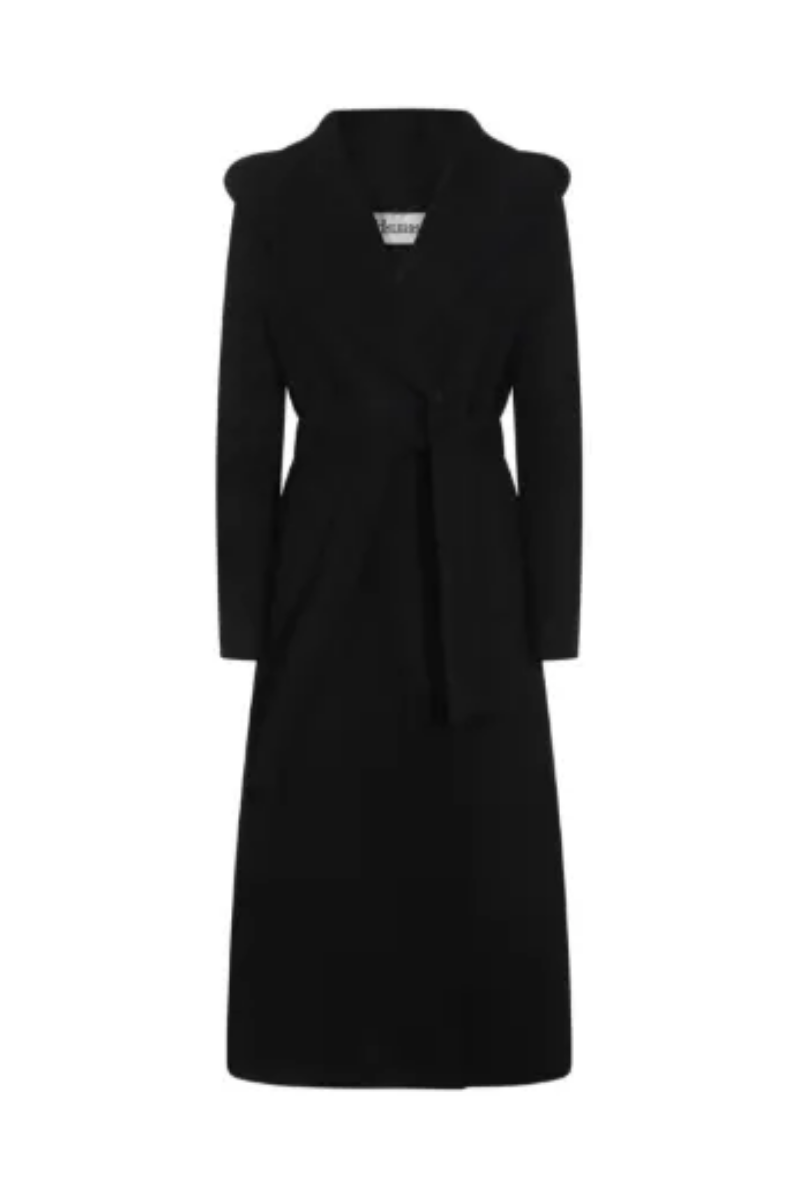 Belted Wool Blend Coat — Black
