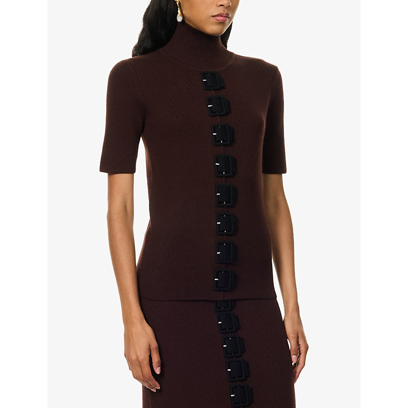 Womens Silvina Buckle-Embellished Wool Top