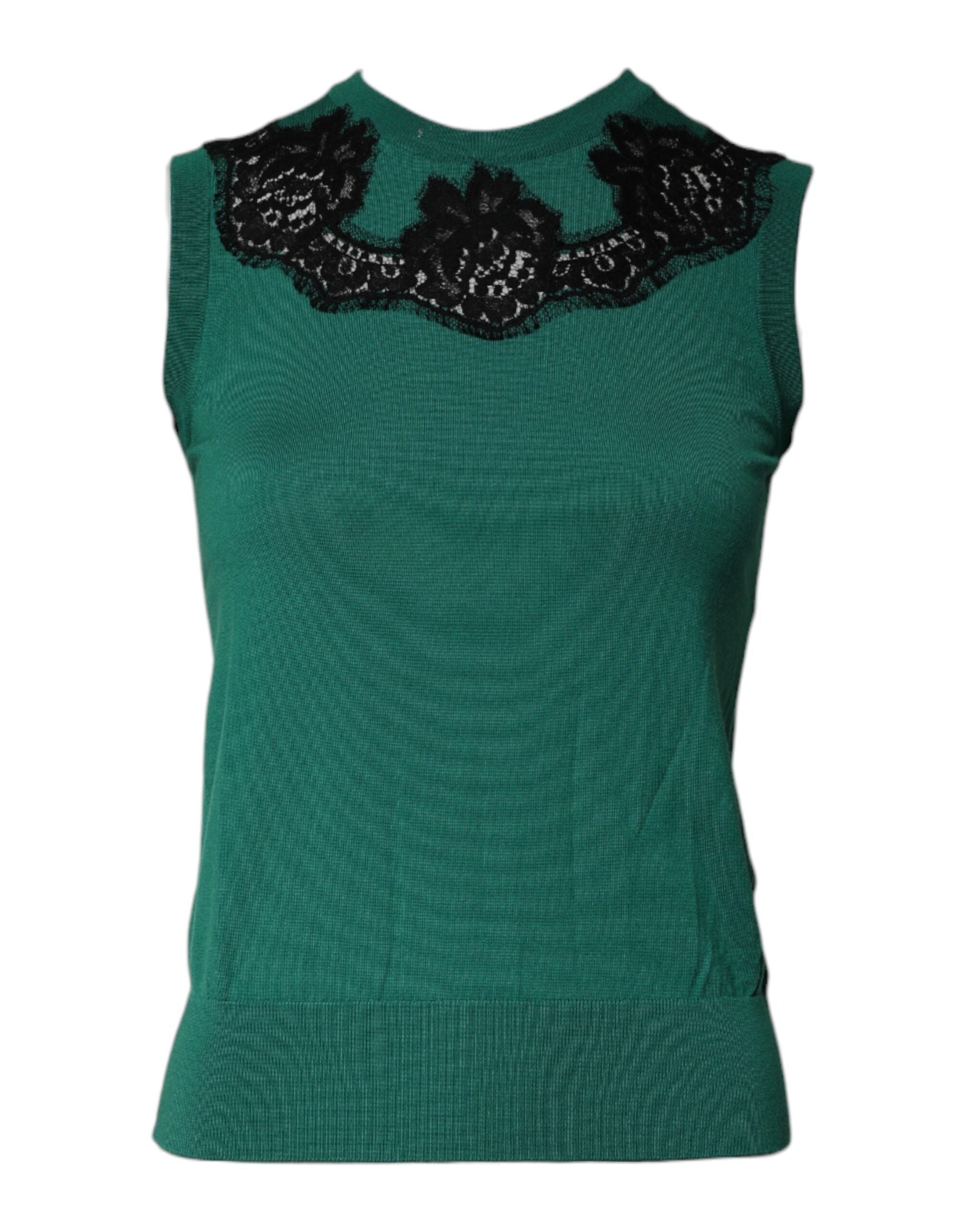 Lace-Trimmed Wool Tank Top — Green