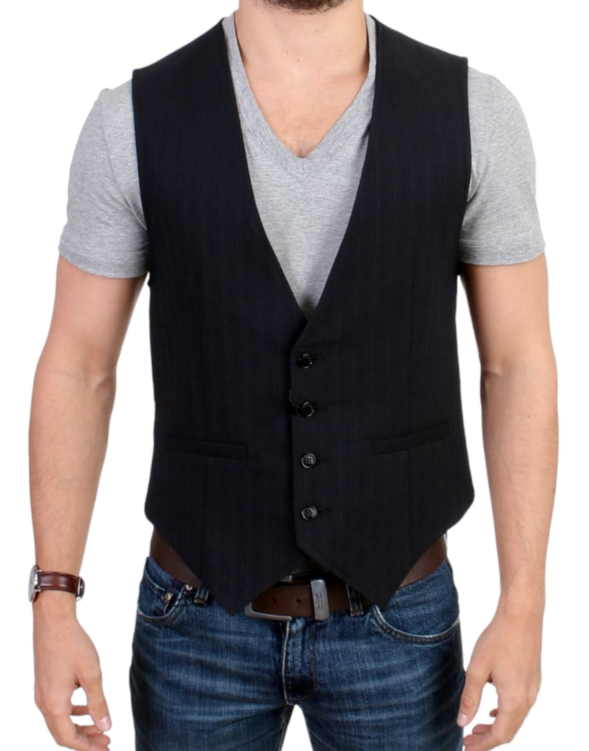 Striped Cotton-Wool Blend Vest — Black