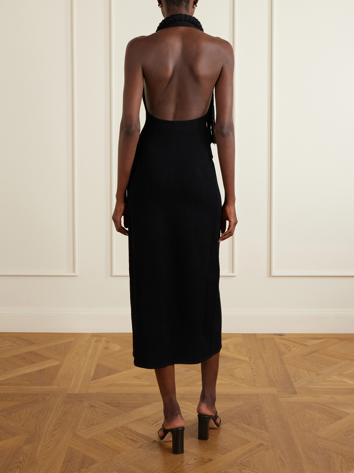 Mane Embellished Crepe Midi Dress - Black