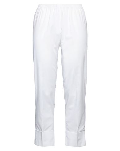 Woman Pants White Size M Cotton, Elastic fibres