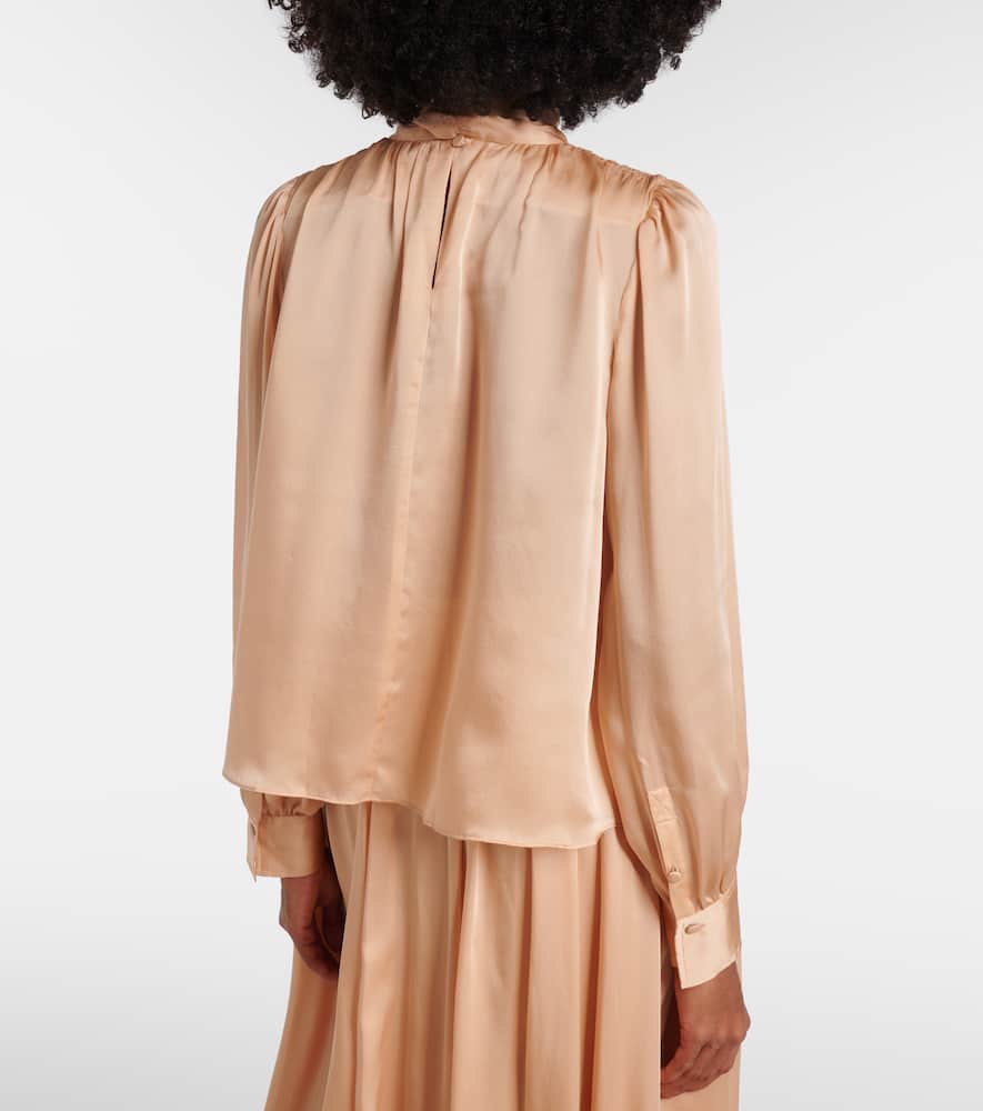 Ornament tie-neck silk chiffon blouse