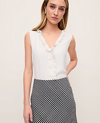 Ann Taylor Mixed Media V-neck Ruffle Shell Top