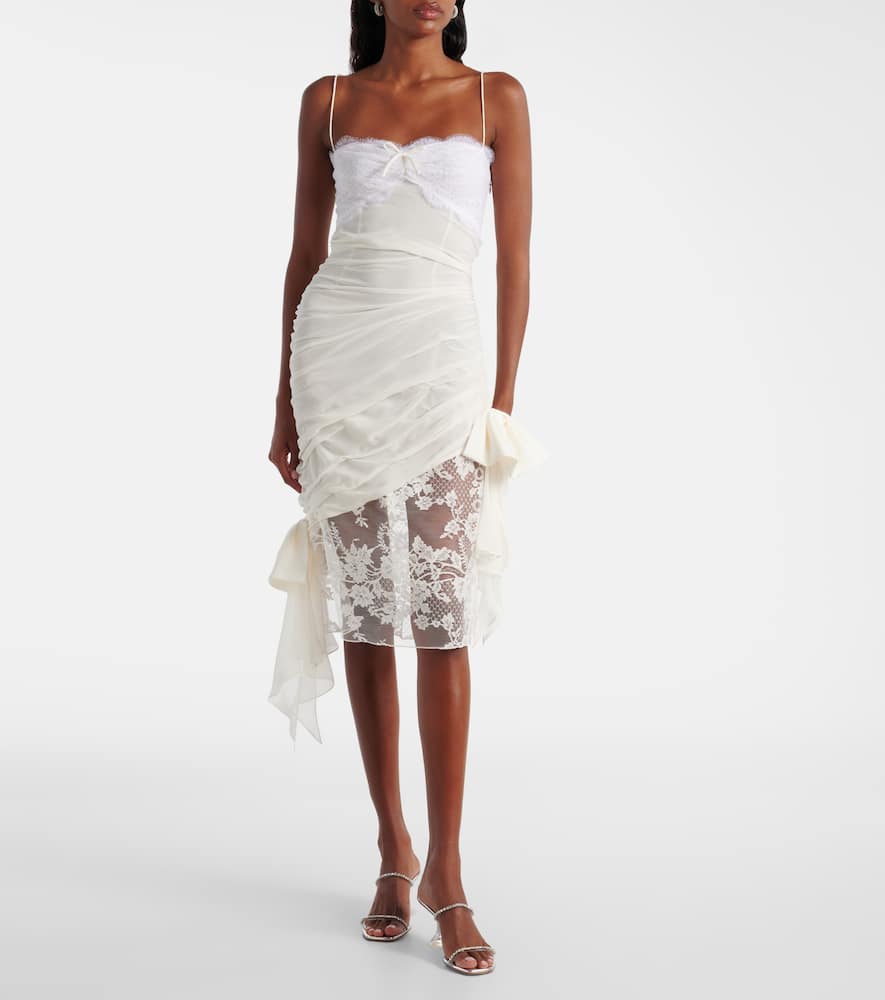 Lace-trimmed silk georgette midi dress