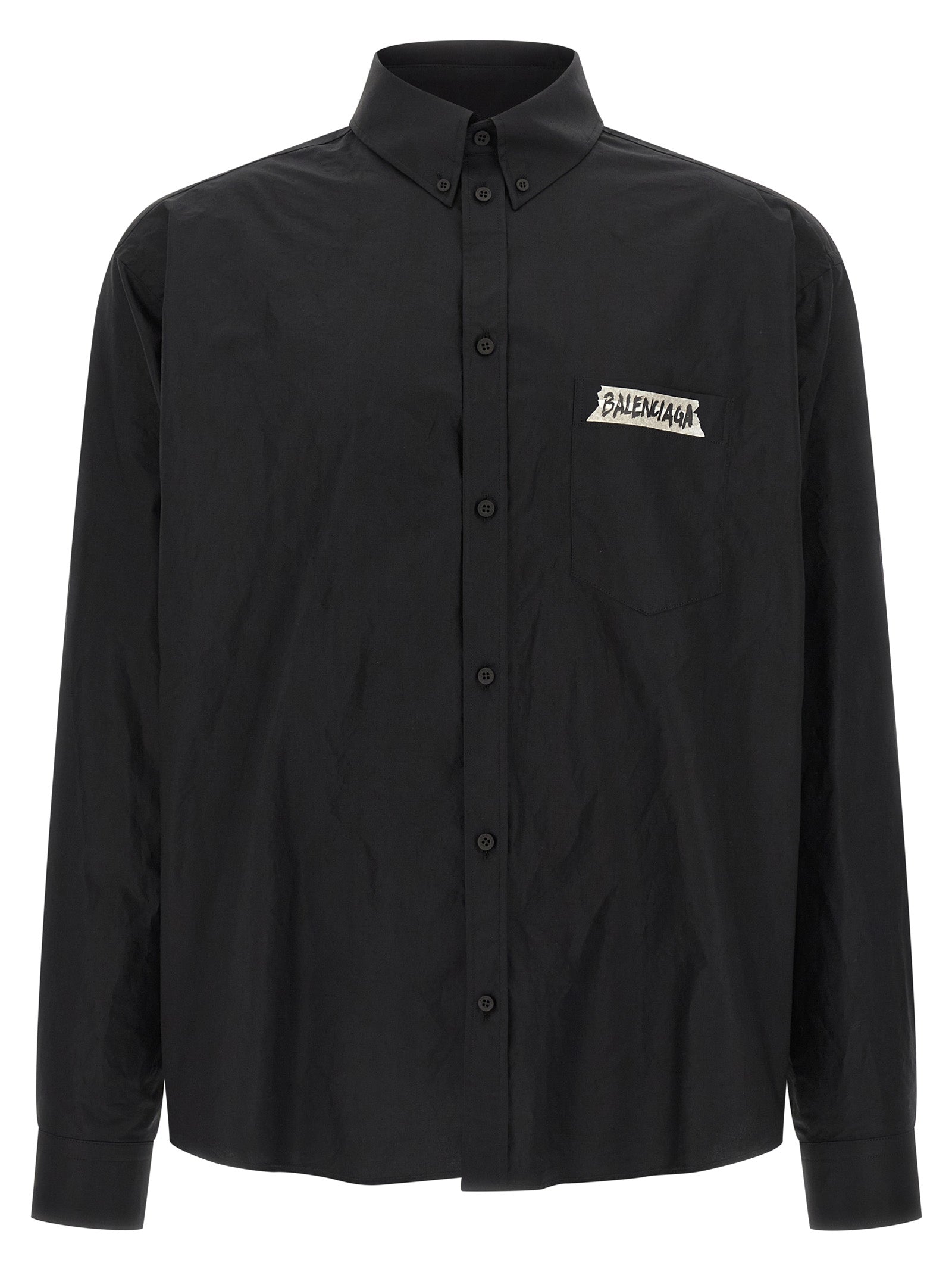 Logo-Print Cotton Poplin Shirt — Black