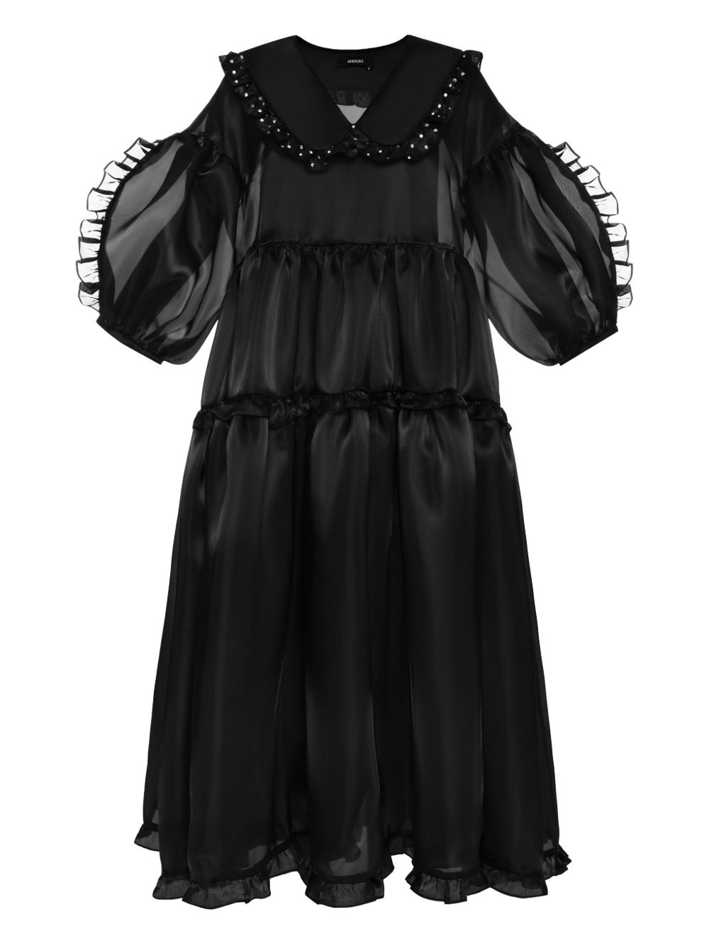Crystal-embellished puff-sleeve dress - Black