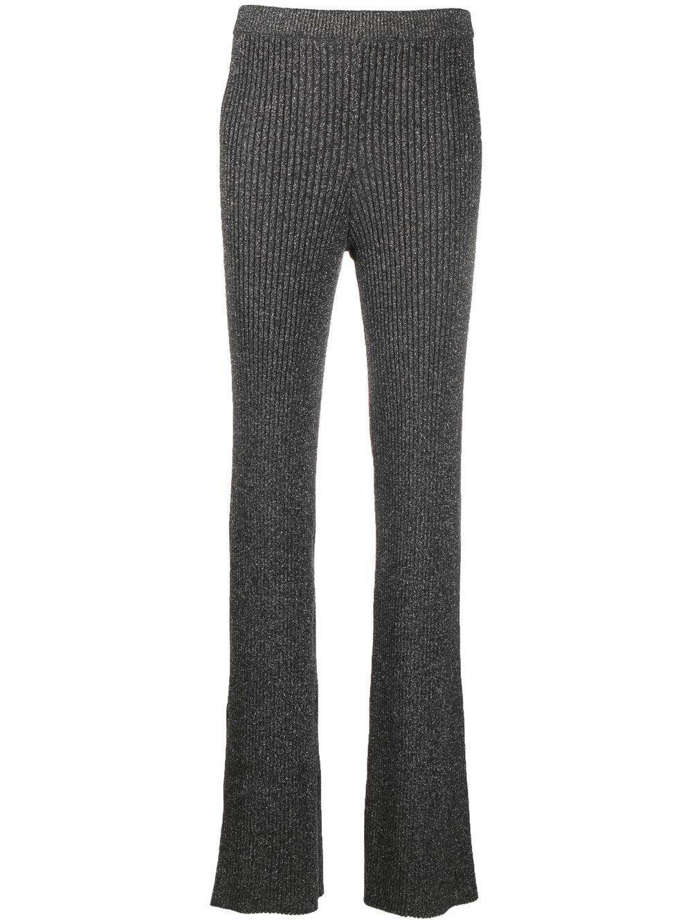 Ribbed-knit straight-leg trousers - Grey