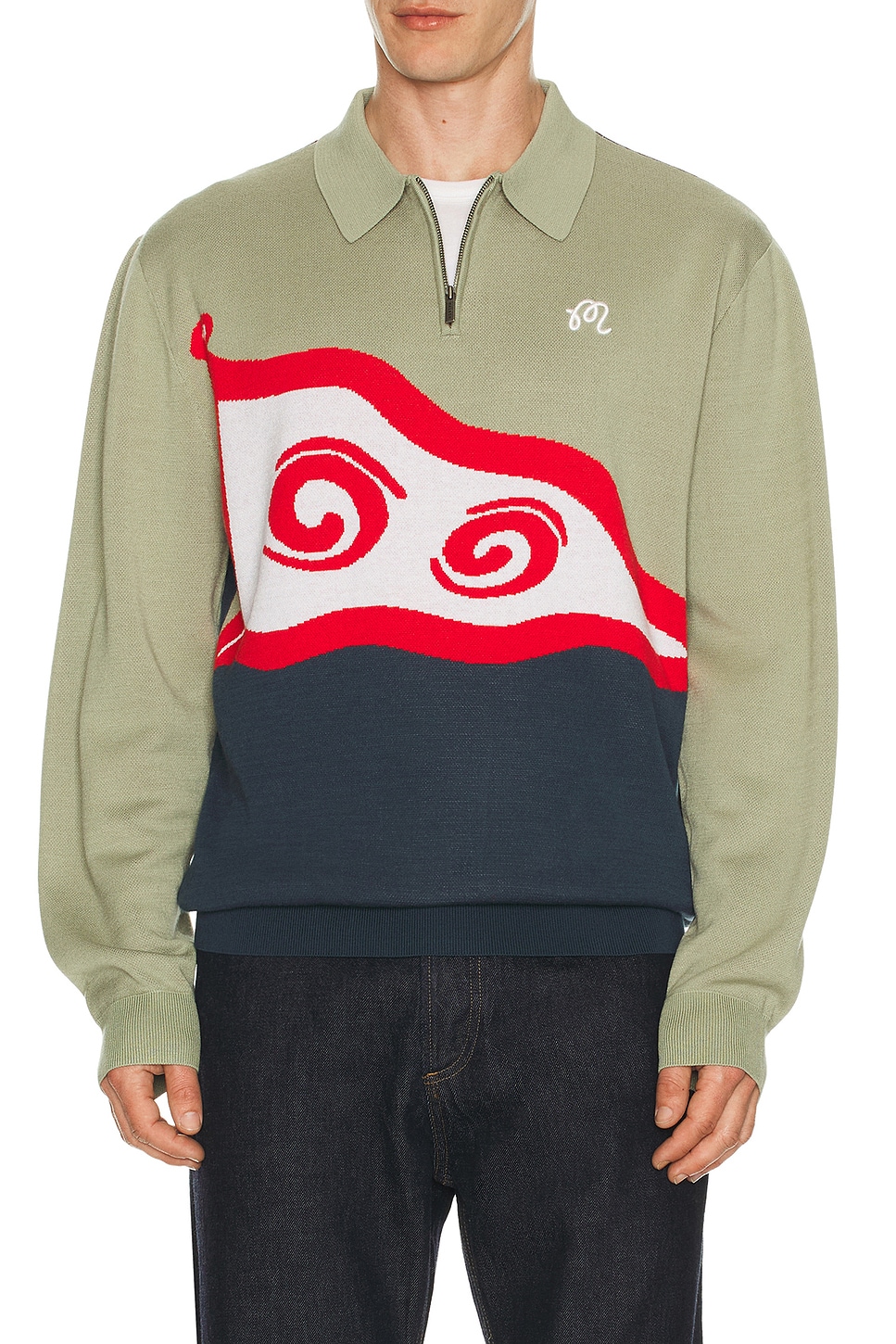 Malbon Golf Burgee Sweater in Seagrass & Navy - Blue. M also in L, S, XL/1X