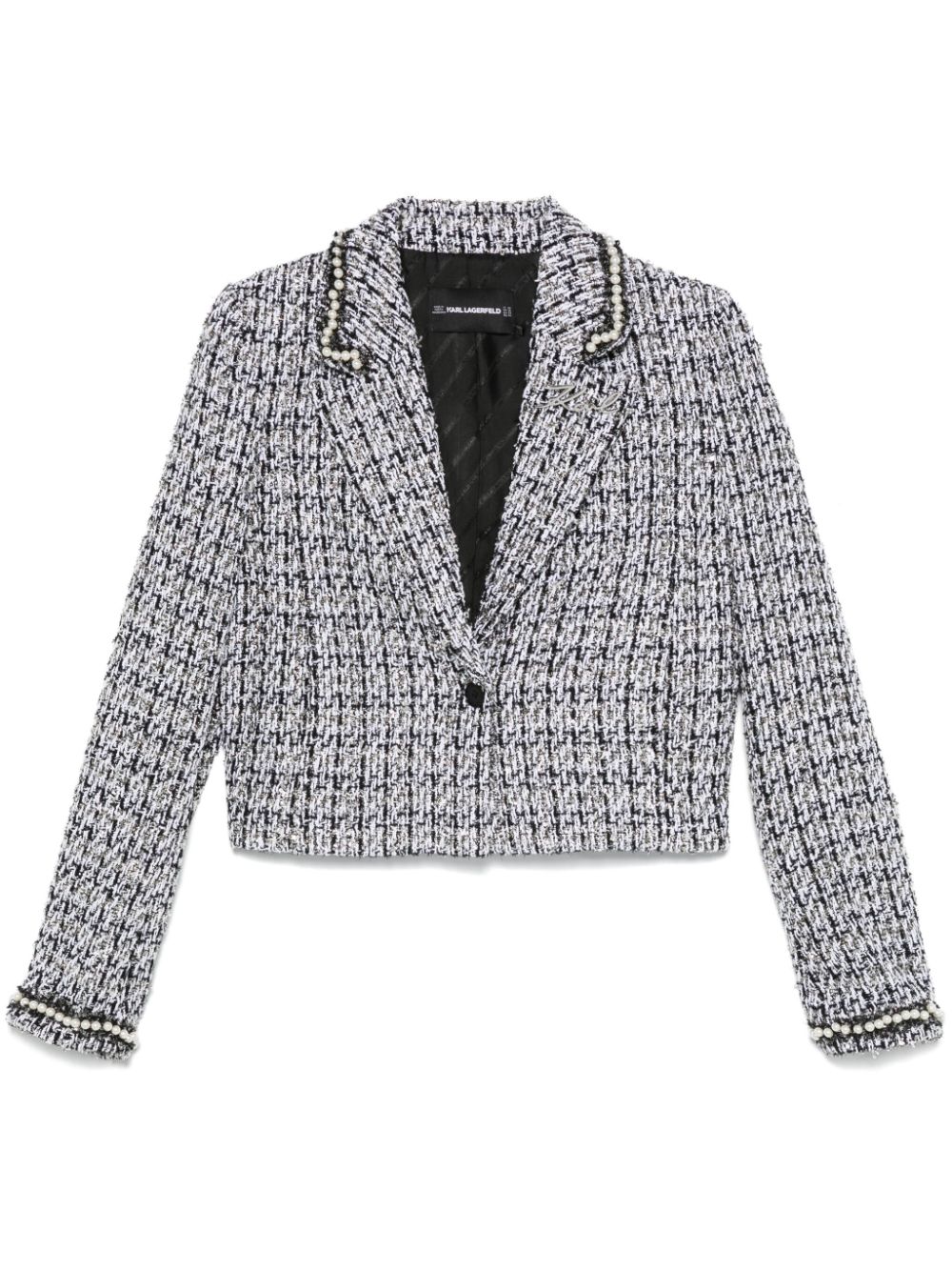 Faux pearl-embellished bouclé jacket - Black