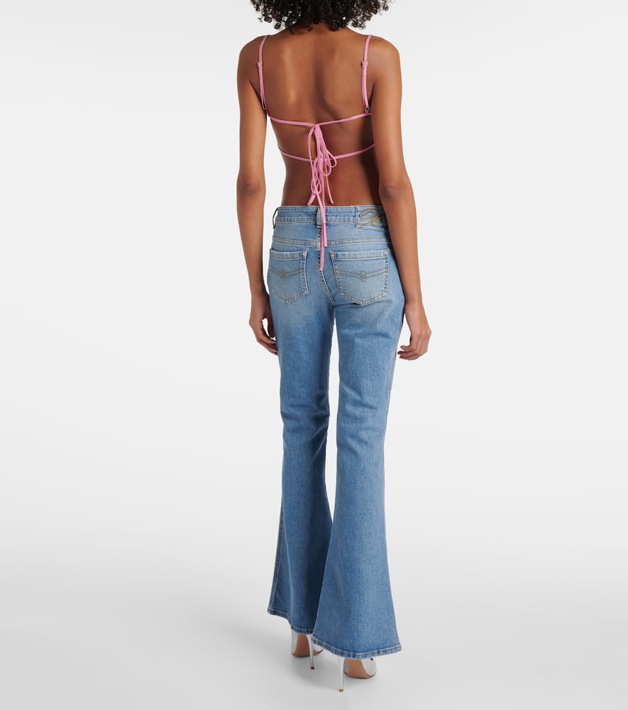 Floral-appliqué gabardine crop top