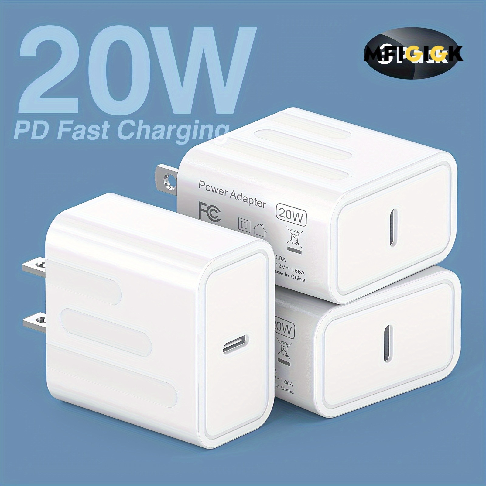 TEMU Mfiglgk 3 Pack 20w Charger Block Usb C Charger C Pd Charging Block Plug Replacement For Iphone 11/ 12/ 13/ 14/ 15/ Pro Max, Xs/ Xr/ X, Ipad Pro