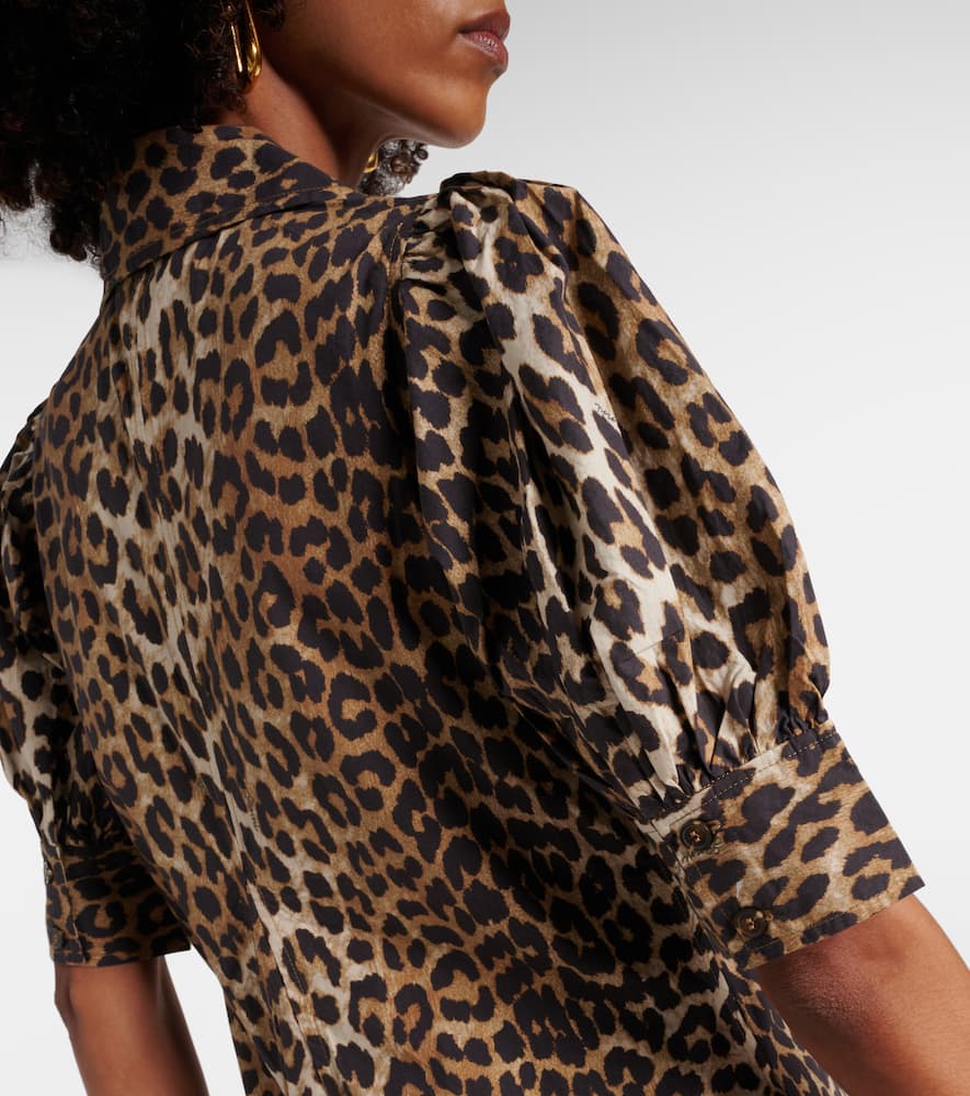 Ganni Leopard-print cotton poplin midi dress