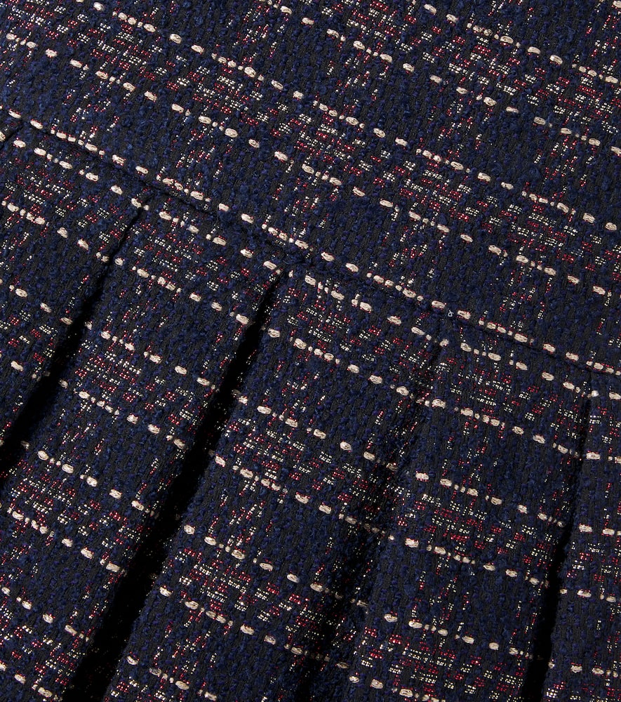 Velvet-trimmed tweed dress
