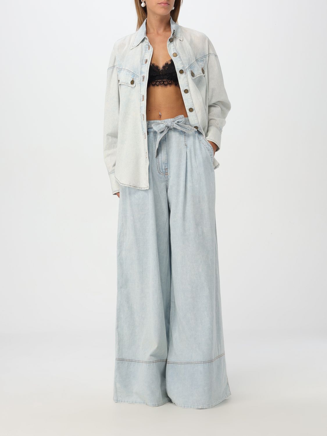 Wide-leg cotton jeans - Blue
