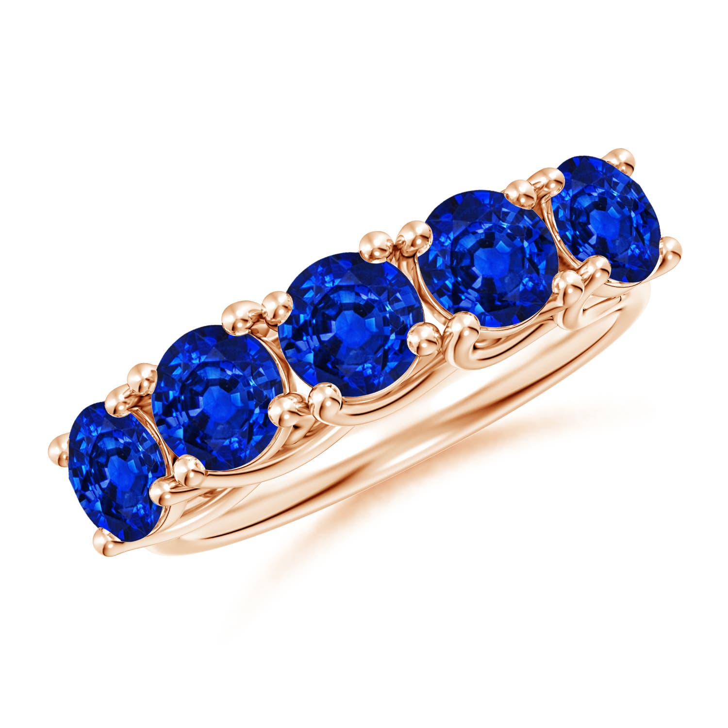 Angara 3.0 Carats Half Eternity Five Stone Blue Sapphire Wedding Band in 18K Rose Gold