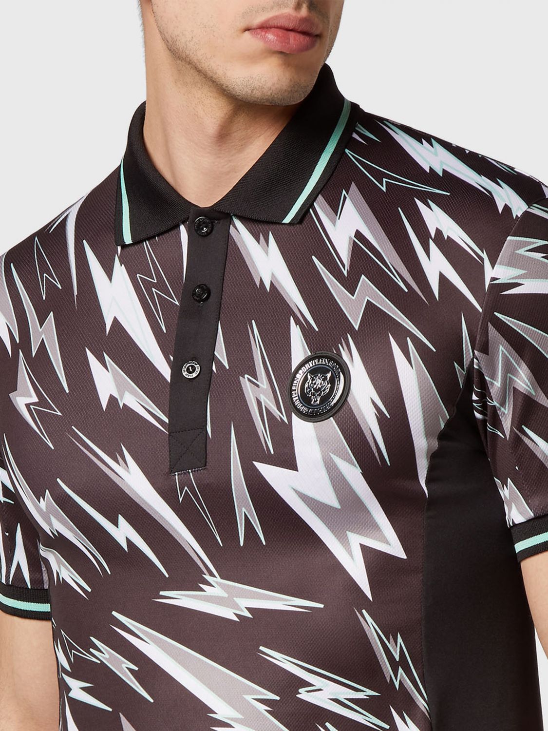 Lightning bolt print polo shirt - Black
