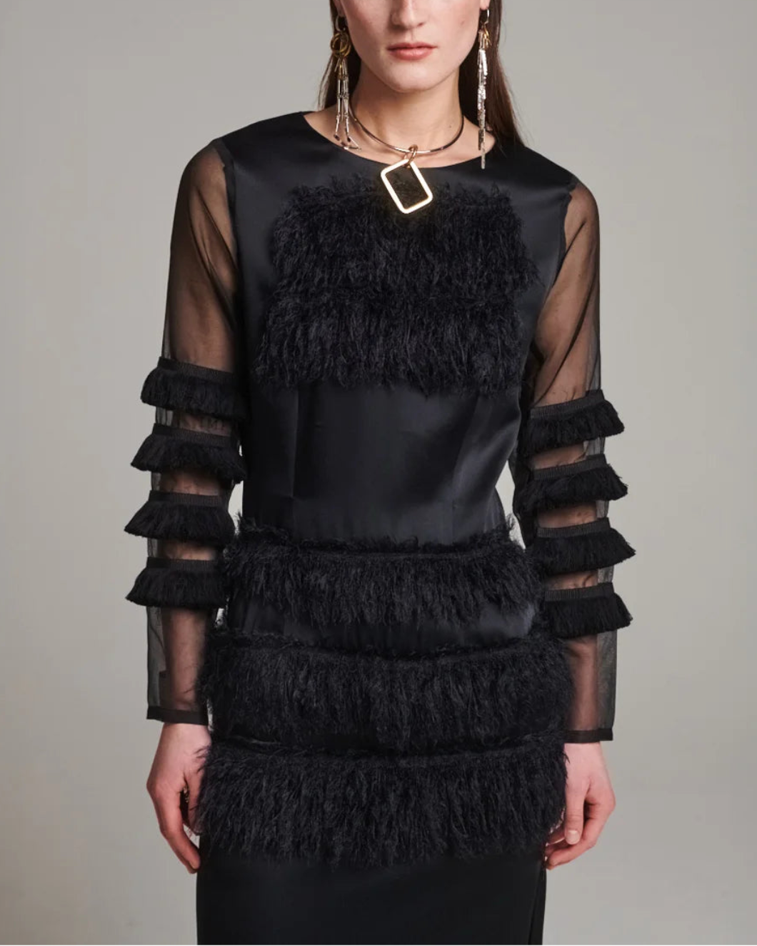 Combined Fringe Satin Dress