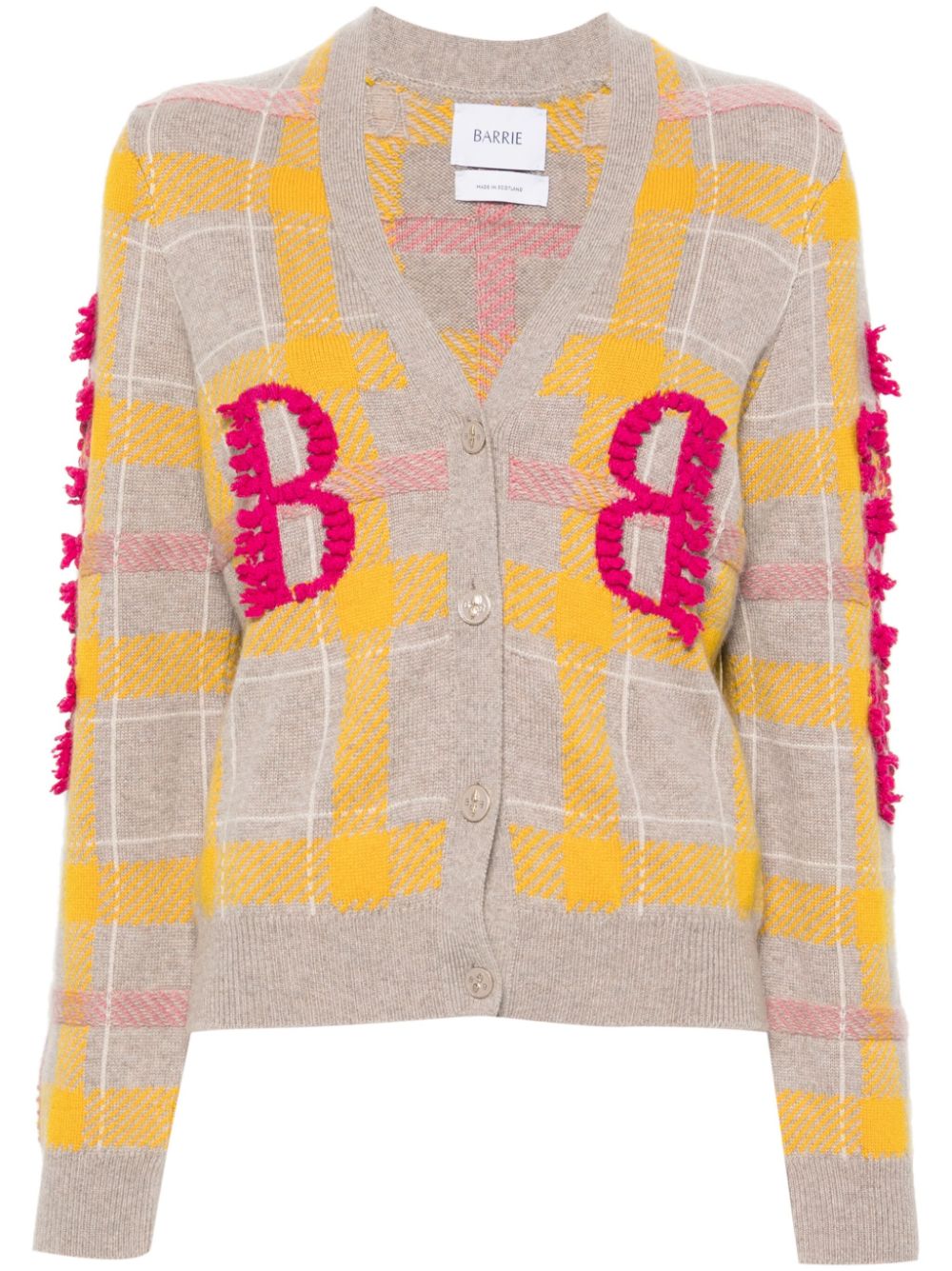 Logo-embossed checked intarsia-knit cardigan - Pink