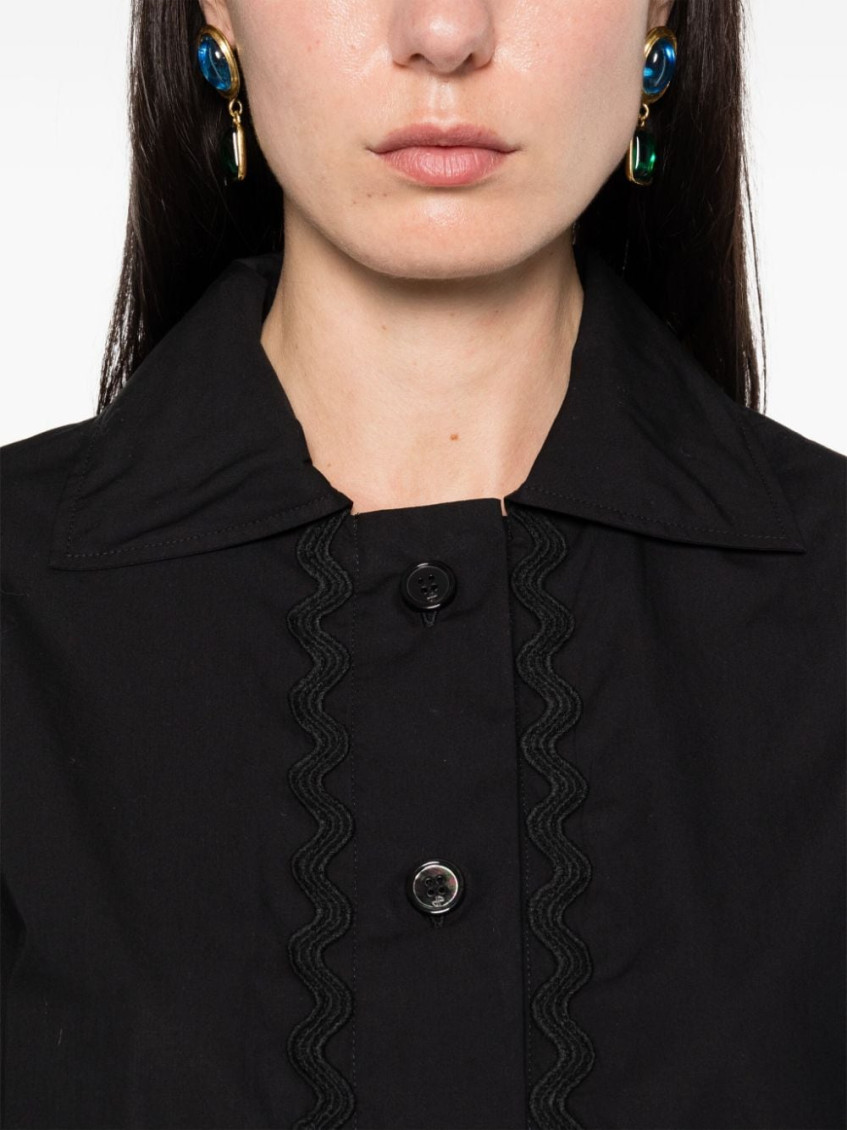 Wave-appliqué cropped shirt - Black