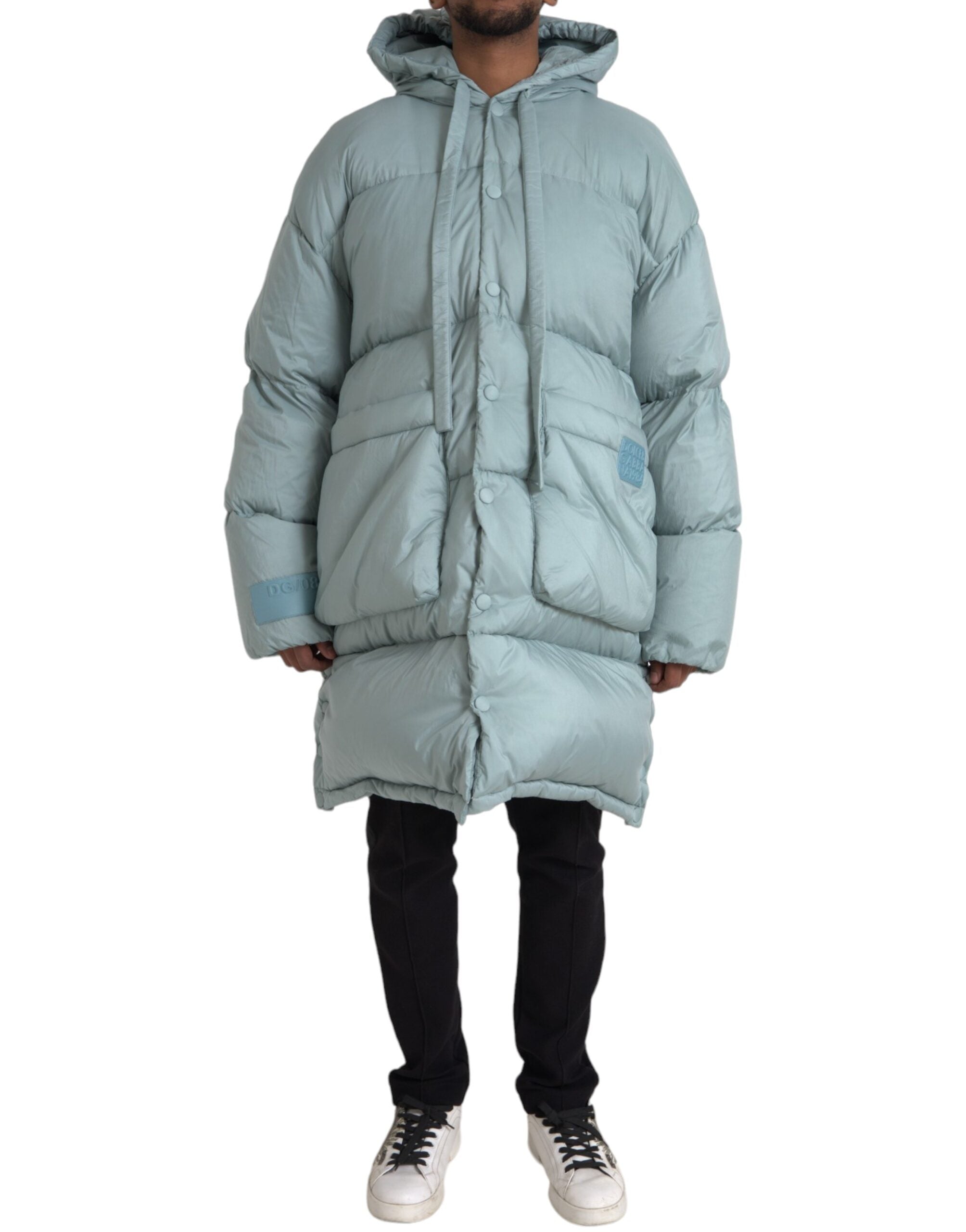 Quilted Hooded Puffer Down Jacket — Blue