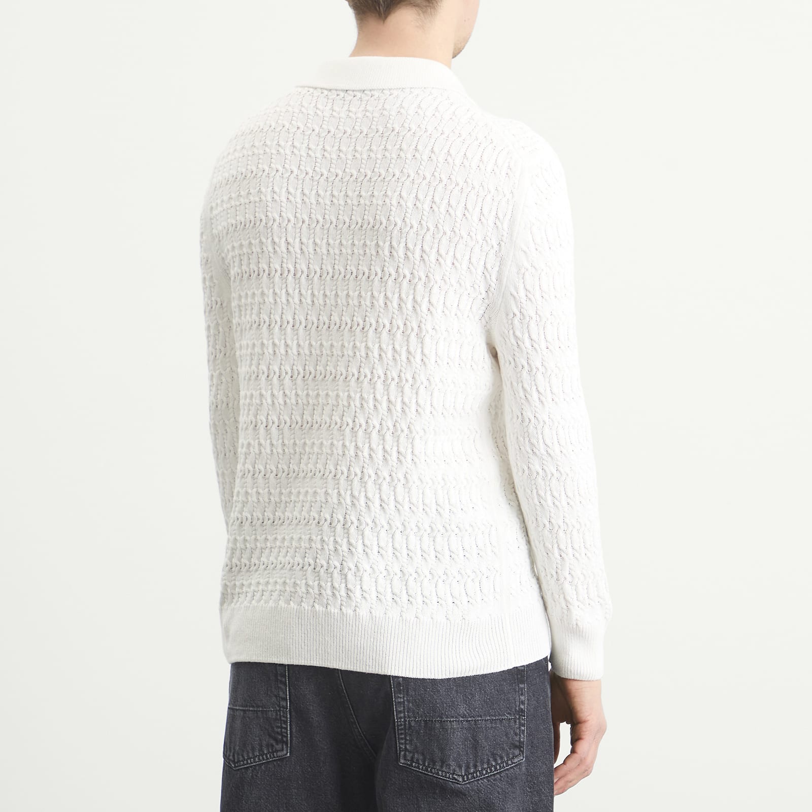 Men's Cable Polo Sweater in Cream