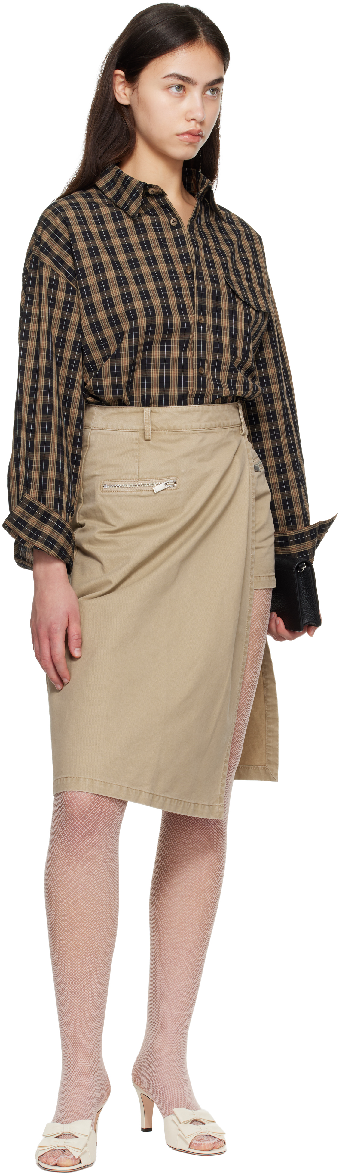 Khaki Two-Piece Asymmetrical Cargo Midi Skirt