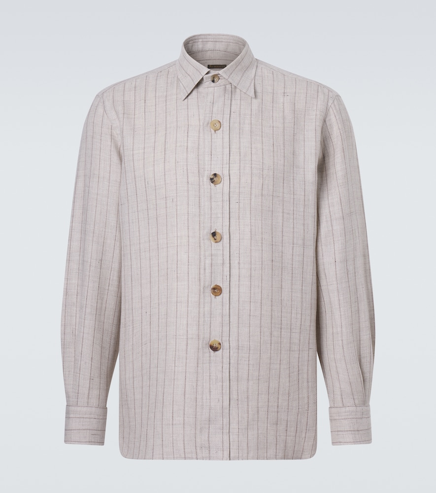 Striped linen and wool shirt