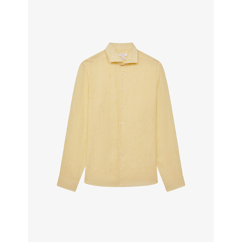 Mens Lemon Ruban Cutaway-collar Regular-fit Linen Shirt M