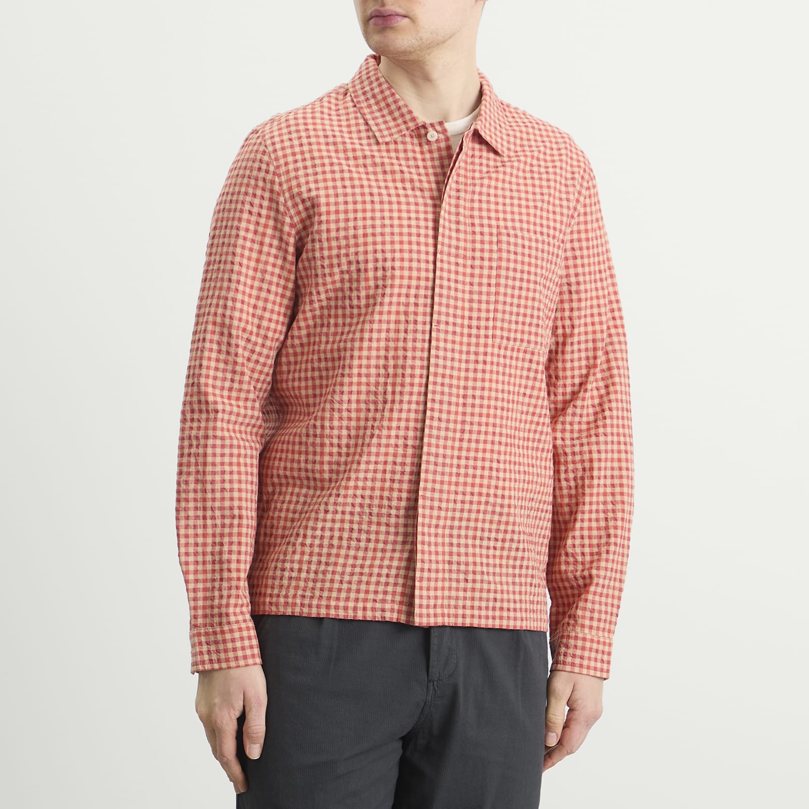 Men's Patch Shirt in Red Oxide Textured Check